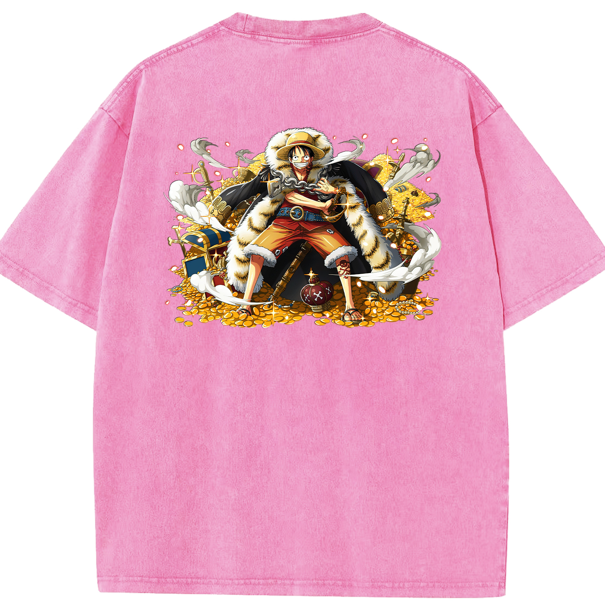 ワンピース モンキー・D・ルフィ ONE PIECE Monkey D. Luffy 綿100% ヴィンテージ風 半袖Tシャツ（背面プリント）